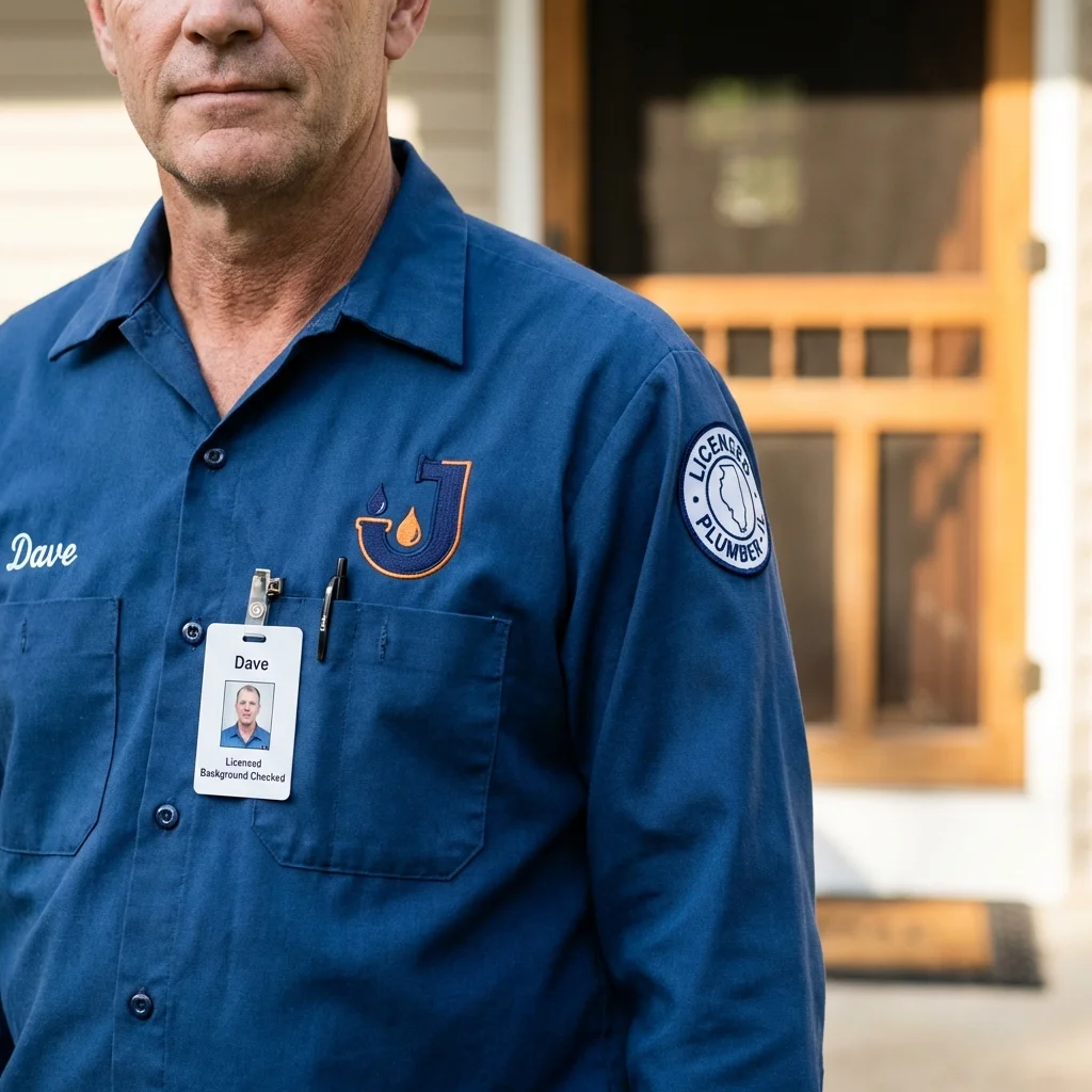 Licensed plumber showing ID badge in Glenwood, AR