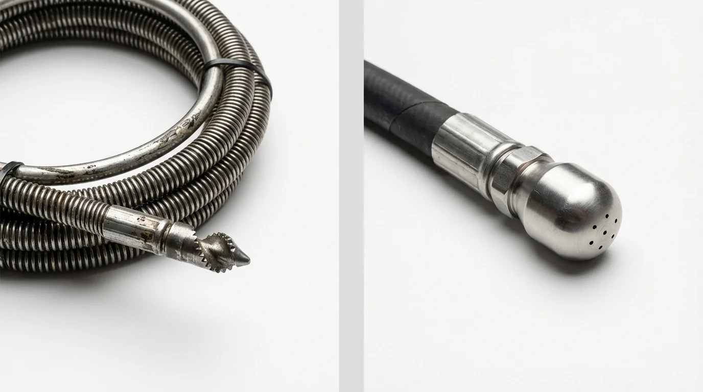 Drain snake cable and hydro jetting nozzle used for drain cleaning in Glenwood, AR