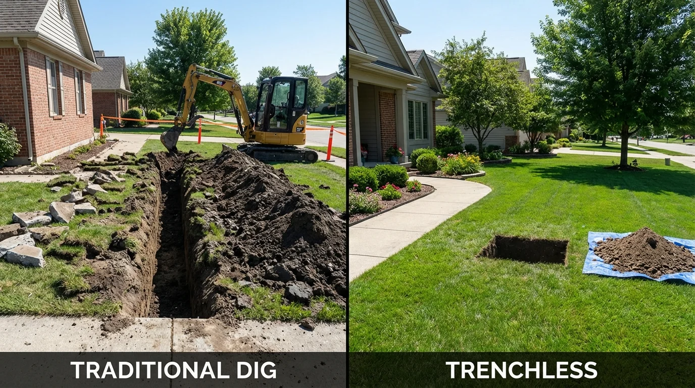 Trenchless sewer repair with minimal yard damage versus traditional excavation in Glenwood, AR